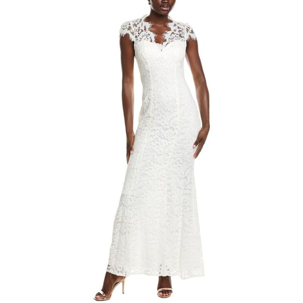 Eliza J Womens Illusion Neck Cap Sleeve Gown